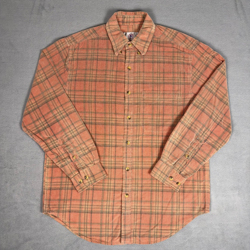 Territory Ahead Corduroy Plaid Shirt Mens M Orange Tan Outdoor Button Down